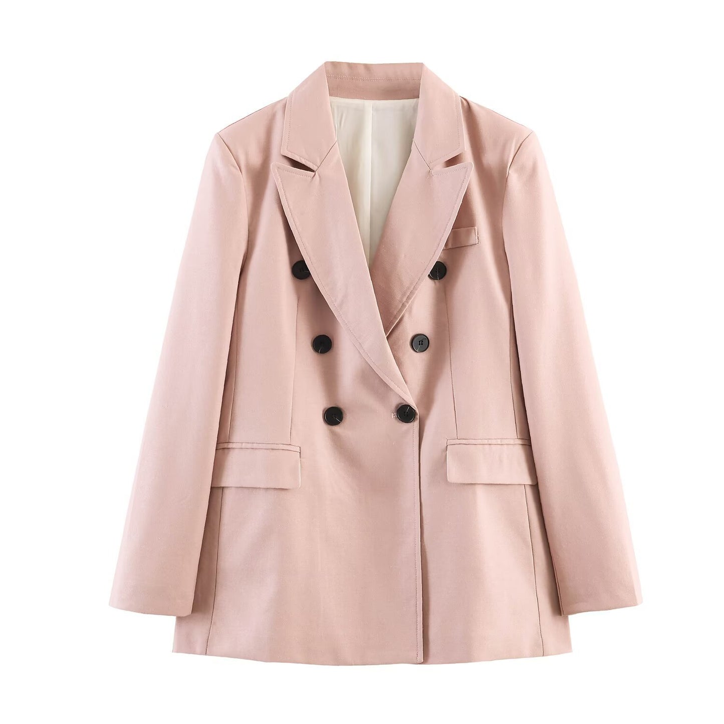 Linen double breasted suit+straight leg pants set
