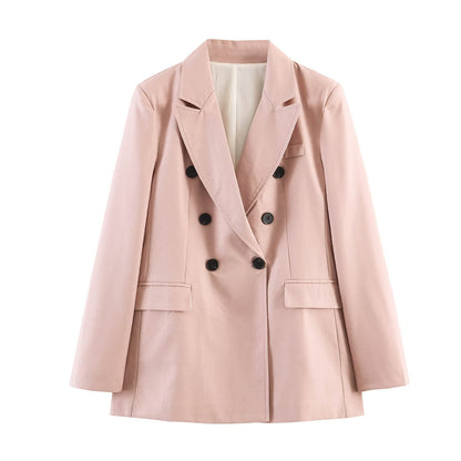 Linen double breasted suit+straight leg pants set