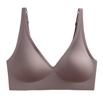 French Seamless Jelly Stripe Bra, No Steel Ring, Plumping and Lifting, Ice Silk, Outer Wear, Plus Size, Youthful Style