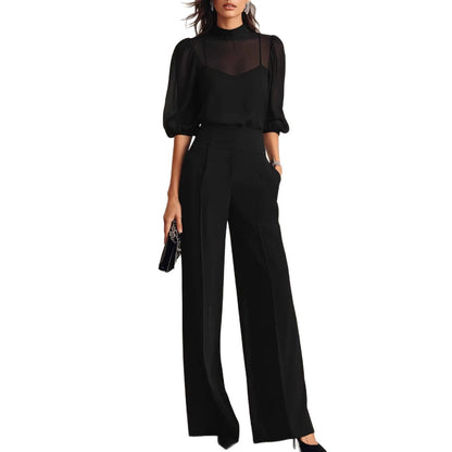 Printed Short Sleeve Wide Leg Pants Three-Piece Set for Women Summer Fashion Slim Fit Outfit