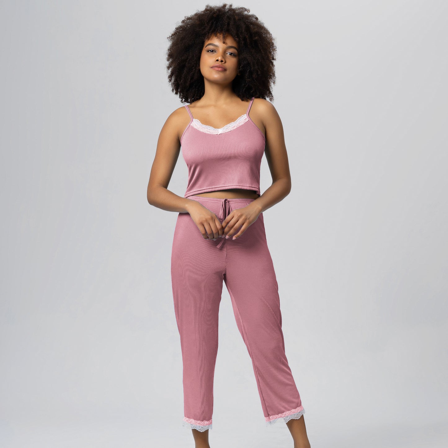 Pajamas Set Lightweight Lace Trim Camisole and Sleep Pants Loungewear Ensemble