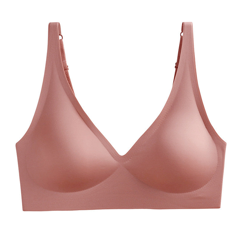 French Seamless Jelly Stripe Bra, No Steel Ring, Plumping and Lifting, Ice Silk, Outer Wear, Plus Size, Youthful Style