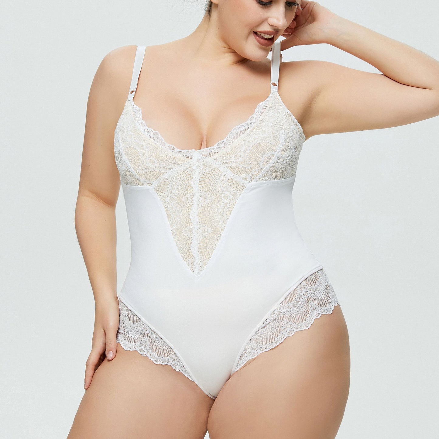 Lace Splicing Sexy Strap Bodysuit for Women Plus Size