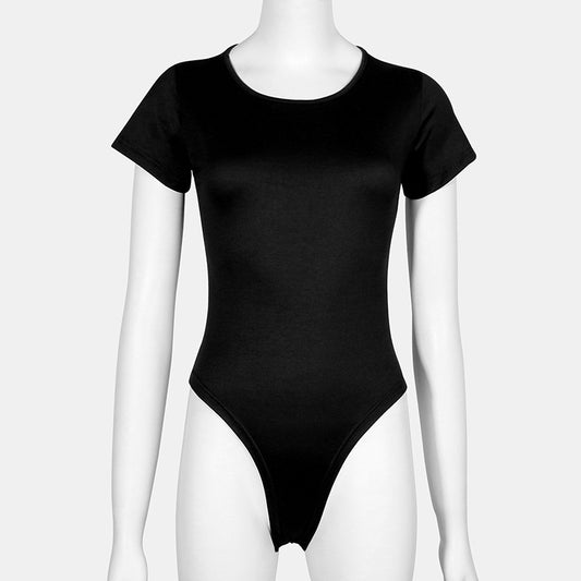 Short Sleeve T-Shirt Tight-Fit Bodysuit Solid Color Women's Sexy Bodysuit