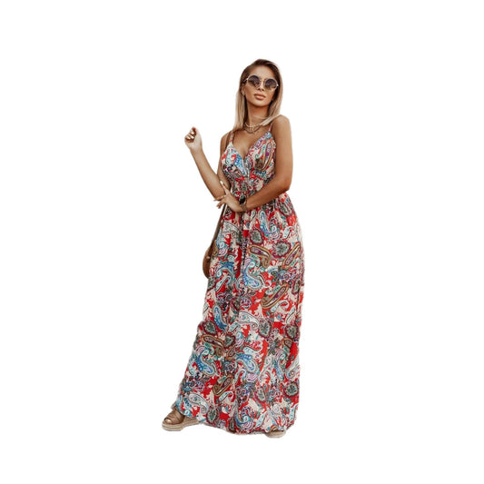 V-neck camisole printed long dress for women