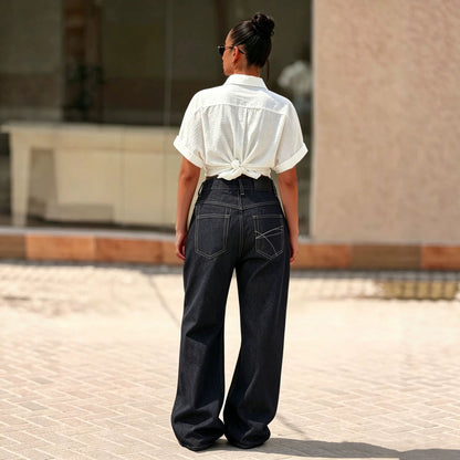 NewTopstitching Multi-button Fly Front Denim Pants