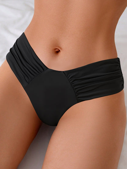 Solid Color Sexy Bikini Pleated Low Waist Swimsuit Triangle Swim Trunks