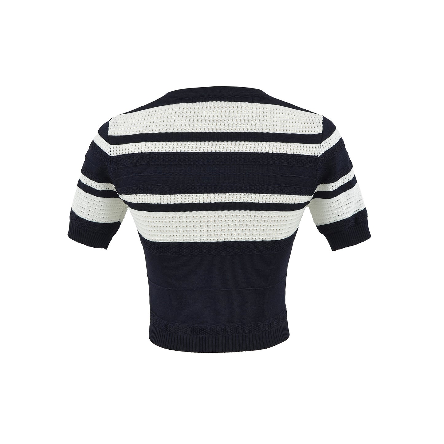 Striped Color-block Knit Set for Women, Round Neck Short Sleeve High Waist Top, Elegant Fitted Bodycon Mini Skirt