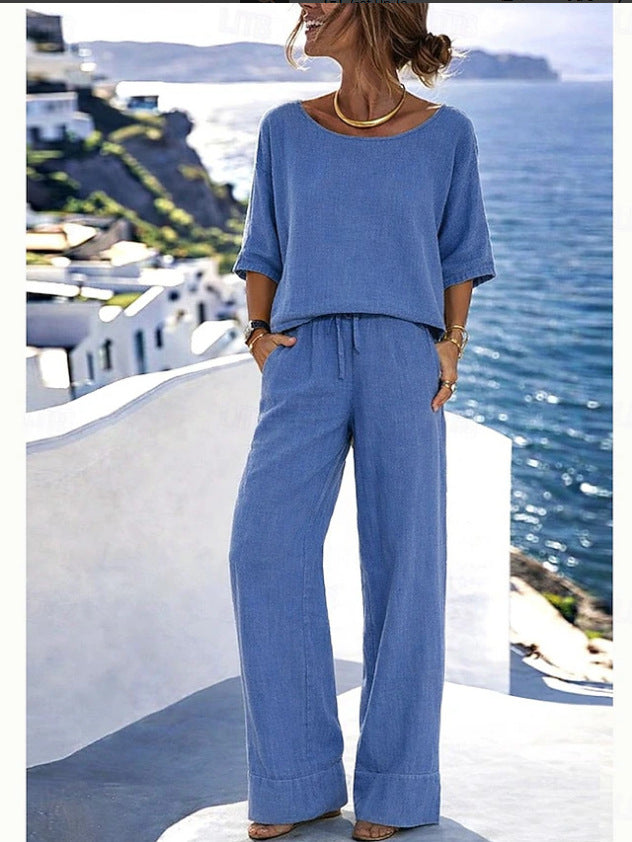 Elegant vacation daily short sleeved pants beach vacation set