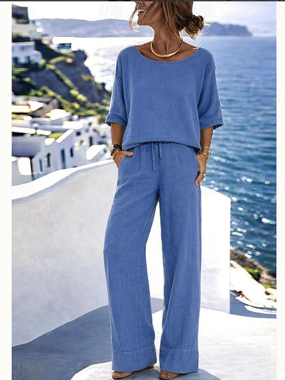 Elegant vacation daily short sleeved pants beach vacation set