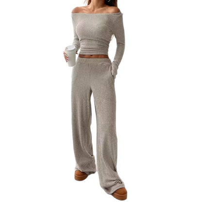 Long Sleeve Crop Top Pants Two-Piece Outfit