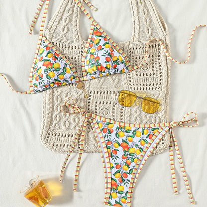 Women's Fruit Print Tie-Strap Sexy Bikini Two-Piece Swimsuit