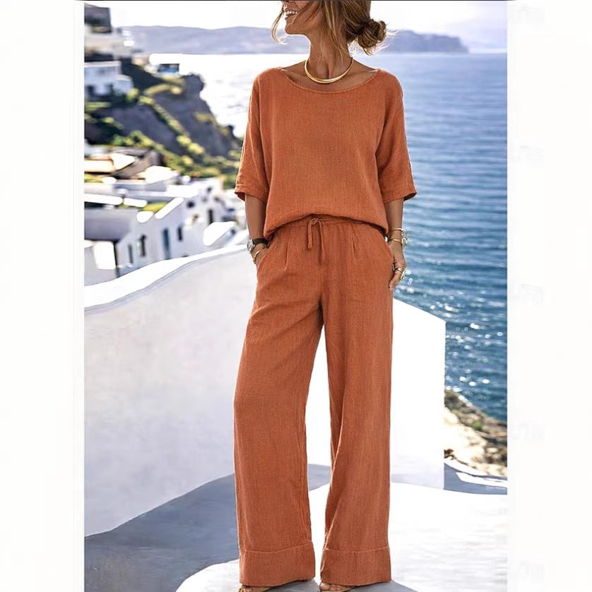 Elegant vacation daily short sleeved pants beach vacation set