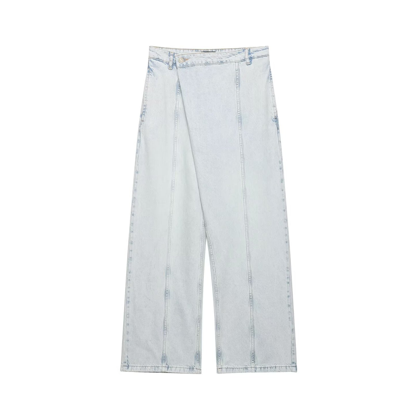Street denim double breasted vest+jeans set