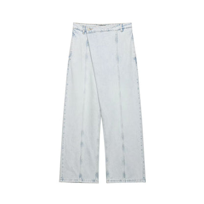 Street denim double breasted vest+jeans set