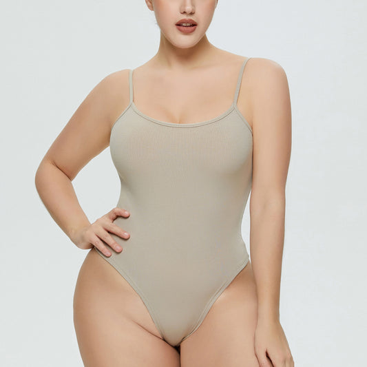 Plus Size Women's Sexy Triangle Romper Ribbed V-Neck Strap Bodysuit
