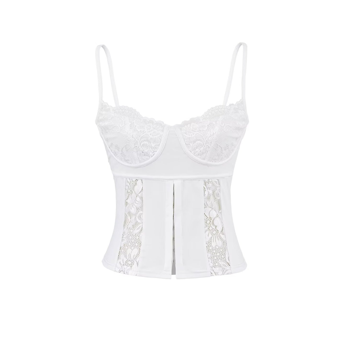 Slim Fit Hollow-out Lace Camisole with Snap Buttons