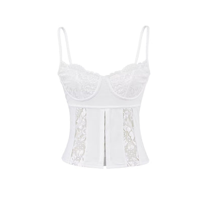 Slim Fit Hollow-out Lace Camisole with Snap Buttons