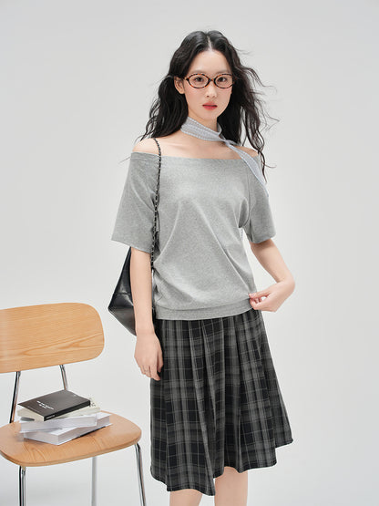 One-Shoulder Slash Neck Sleeveless T-Shirt for Women, Loose Casual Top