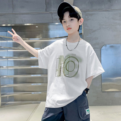 One-piece shipping boys' short sleeve T-shirt cotton