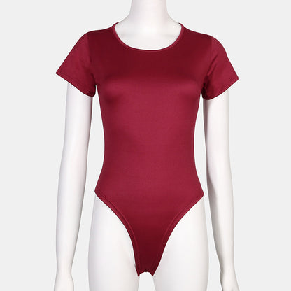 Short Sleeve T-Shirt Tight-Fit Bodysuit Solid Color Women's Sexy Bodysuit
