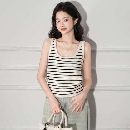 Color-block Knit Camisole Top for Women, Short Sleeveless Slim Fit Summer Inner Wear