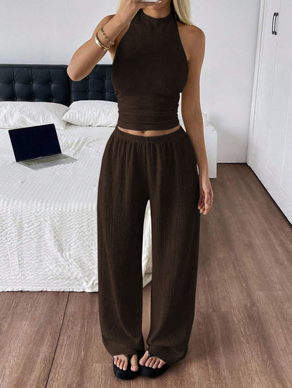 Women's Strapless Top with Wide-Leg Pants Casual Two-Piece Set