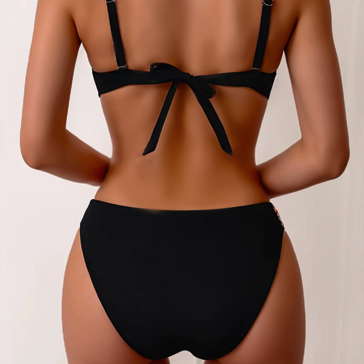 Bikini Set with Woven Straps and Rigid Cups, Backless Sexy Two-Piece Swimsuit