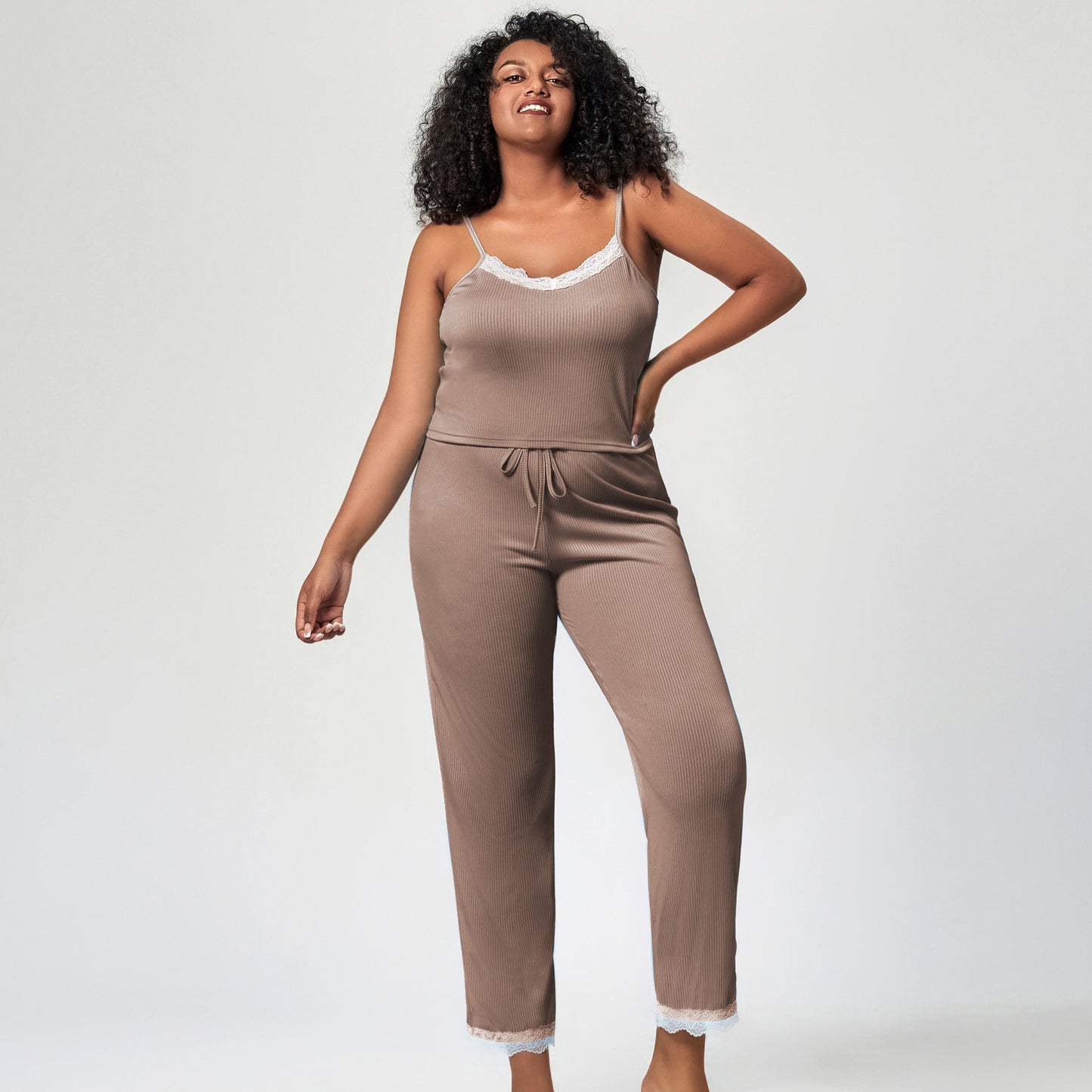 Pajamas Set Lightweight Lace Trim Camisole and Sleep Pants Loungewear Ensemble
