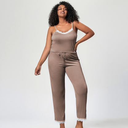 Pajamas Set Lightweight Lace Trim Camisole and Sleep Pants Loungewear Ensemble