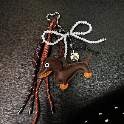 Sausage Dog Car Keychain Bag Pendant Handmade Weaving Pendant