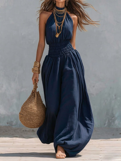 Sleeveless hanging neck lantern pants jumpsuit for women