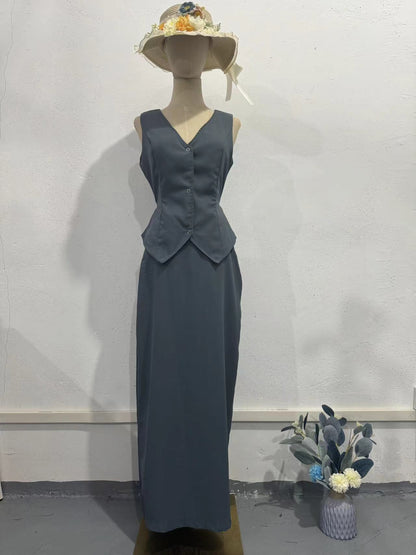 Sleeveless Loose Solid Color Matching Skirt Set Casual Summer Outfit Simple One-Set Coordination Silver