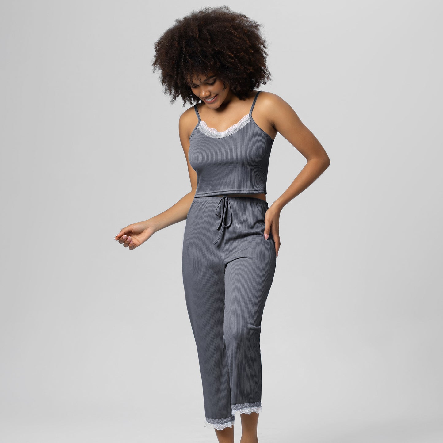 Pajamas Set Lightweight Lace Trim Camisole and Sleep Pants Loungewear Ensemble