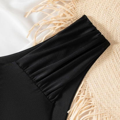 Solid Color Sexy Bikini Pleated Low Waist Swimsuit Triangle Swim Trunks