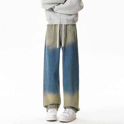 Gradient Drawstring Wide-Leg Jeans for Men