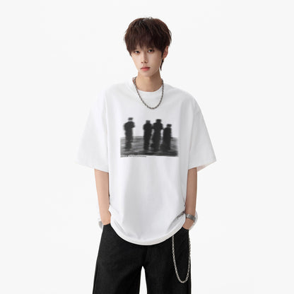 Printed White Short Sleeve T-Shirt for Men