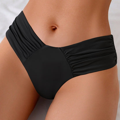 Solid Color Sexy Bikini Pleated Low Waist Swimsuit Triangle Swim Trunks
