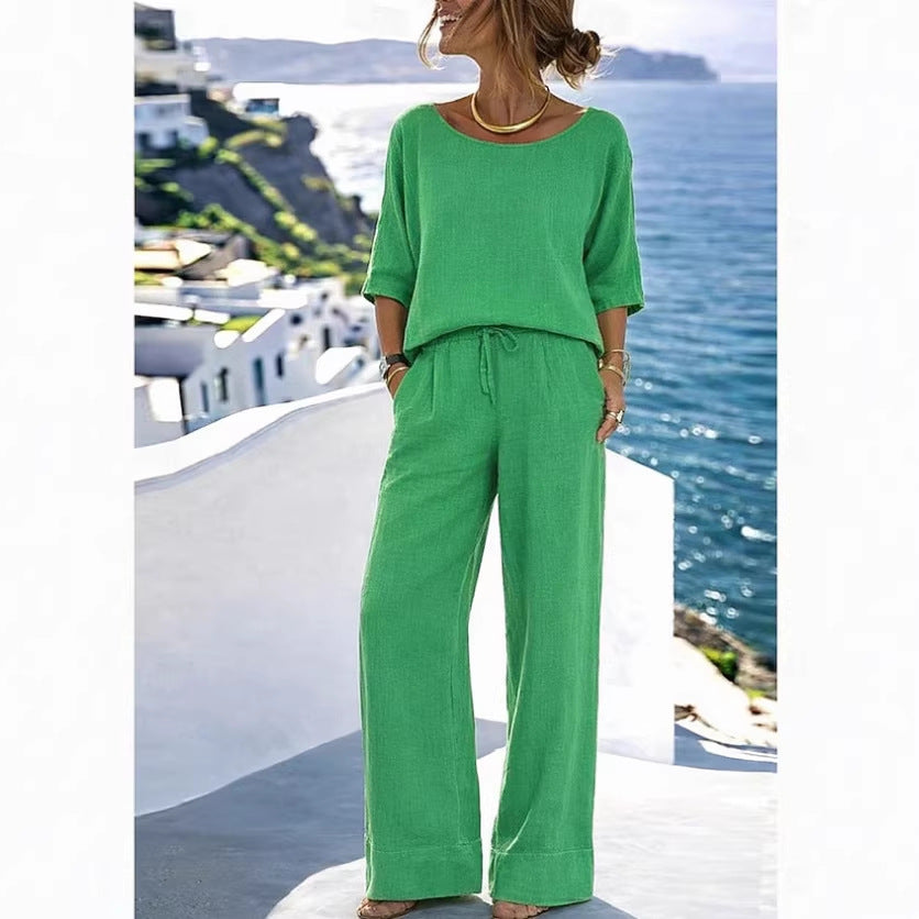 Elegant vacation daily short sleeved pants beach vacation set