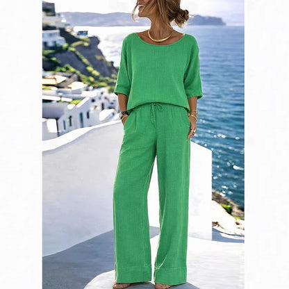 Elegant vacation daily short sleeved pants beach vacation set